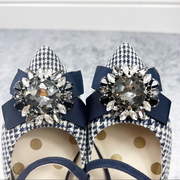 Boden Plaid Jeweled Bow Flats Pointed Blue Holiday Shoes Size 37 - Picture 3 of 7